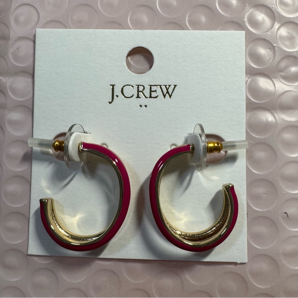 J. Crew Gold and pink Hoop Earrings double-hoop enamel earrings